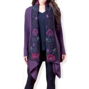 Peruvian Link Alpaca Collection Purple Embroidered Waterfall Cardigan